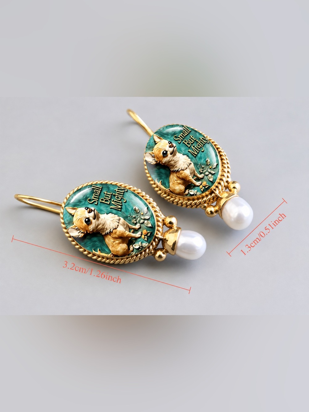 Small But Mighty Chinchilla Green Dog Oval Pet Charm Earrings - Gold